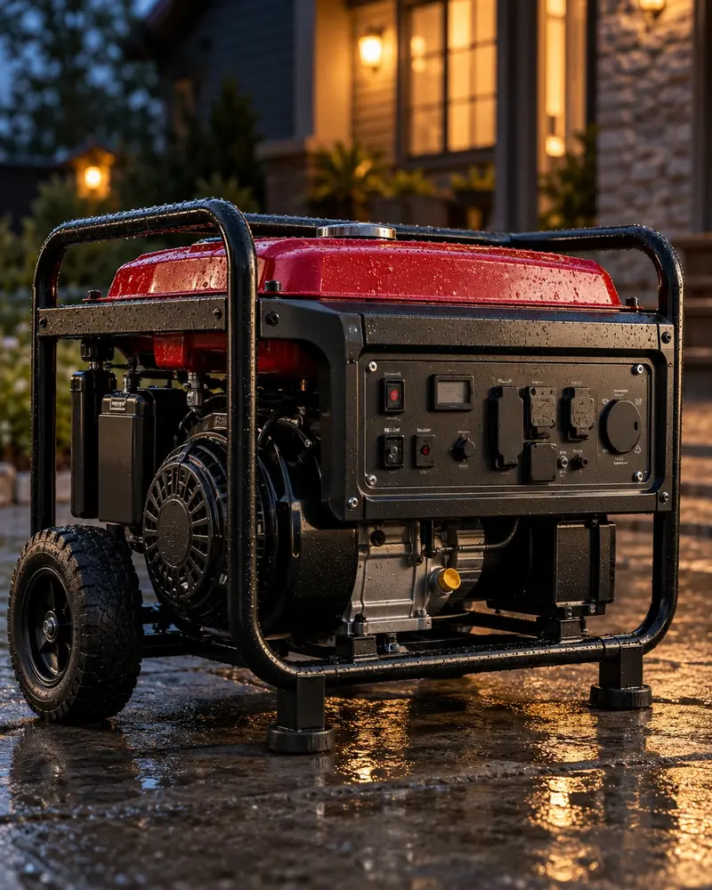 Close-up detail of an unbranded portable petrol generator